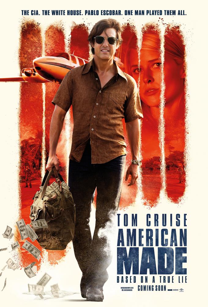 Official movie poster for American Made,  produced  by Universal Pictures, Cross Creek Pictures, Imagine Entertainment, Hercules Film Fund, Quadrant Pictures, and Vendian Entertainment.
